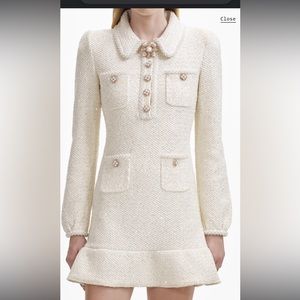 SELF PORTRAIT Cream Sequin Knit Pearl Mini Dress